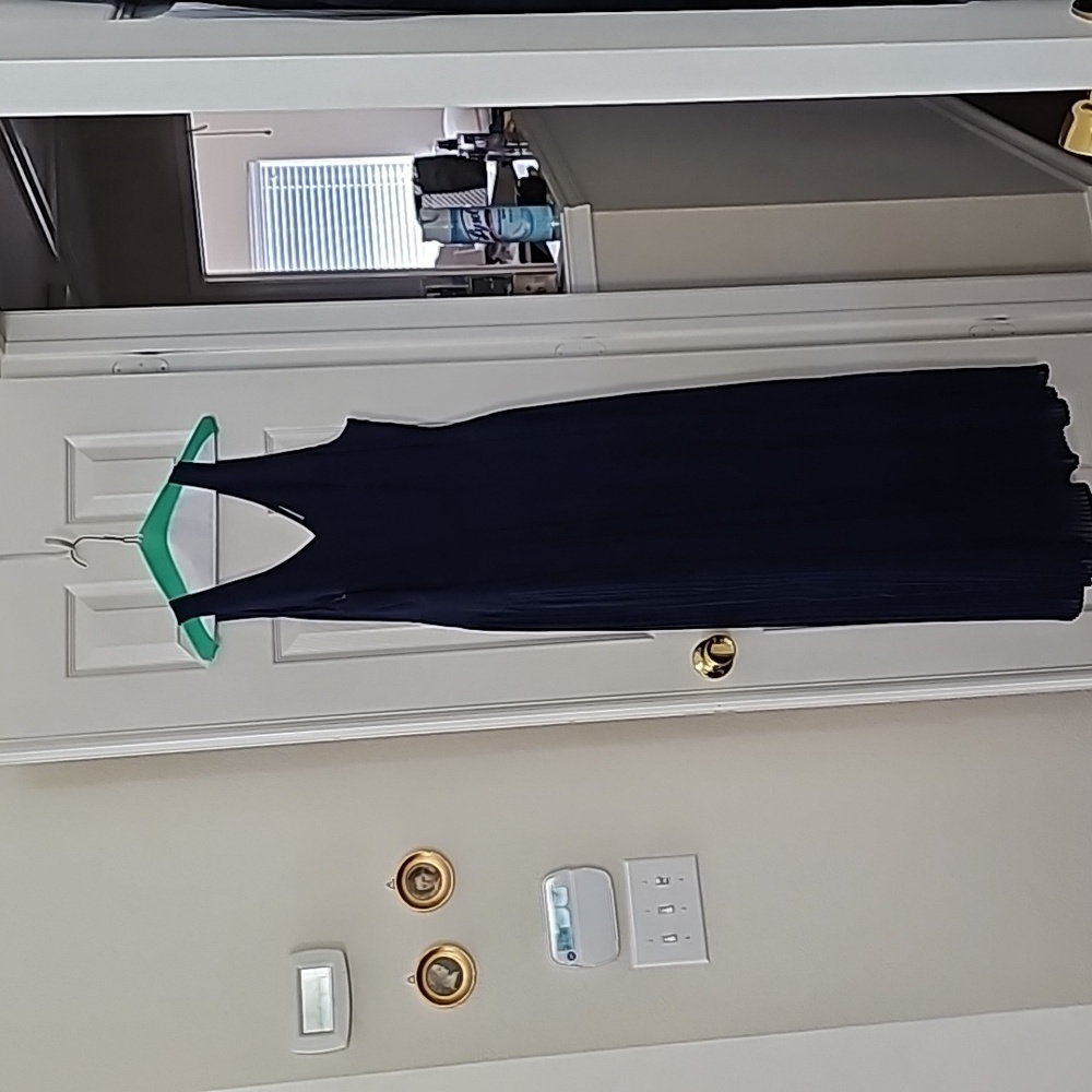 Navy sleeveless pleated maxi dress